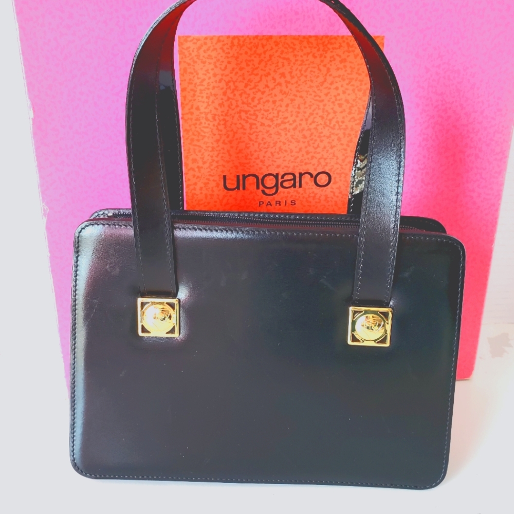 Ungaro Black Leather Small Handbag with Interchangeable Coloured Straps